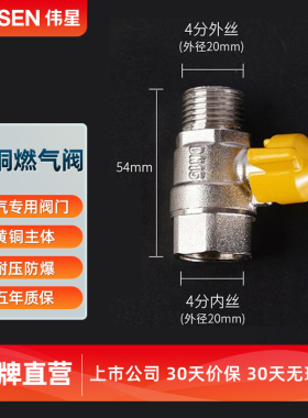 伟星燃气阀全铜主体燃气管用蝶柄内外丝燃气阀门天然气热水器开关