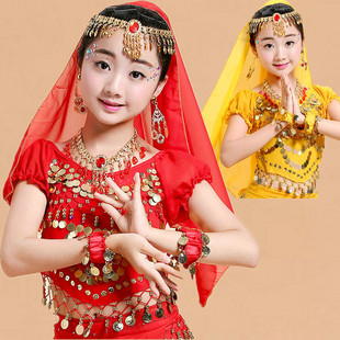 新款 小孩印度舞蹈演出服配饰品儿童肚皮舞头纱巾头饰项链耳环手链