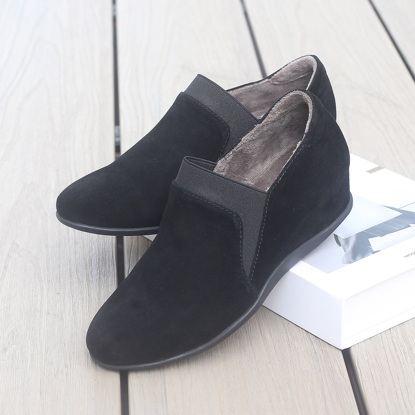 内增高女鞋冬加绒圆头2025新款软皮软底真皮不累脚中跟深口磨砂皮,女鞋,深口单鞋,淘宝优惠券,粉丝福利购,淘宝优惠卷