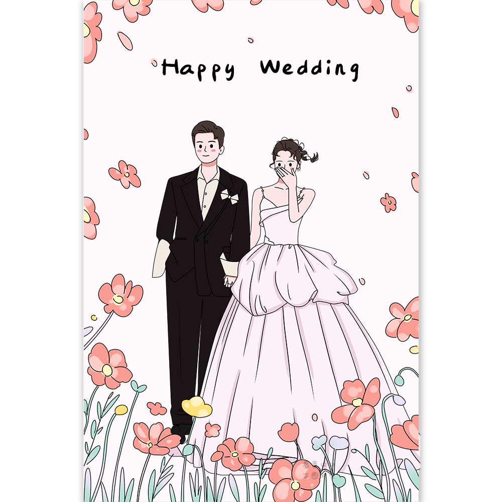 手绘婚礼插画q版头像迎宾牌设计请柬定制结婚照片卡通漫画似颜绘