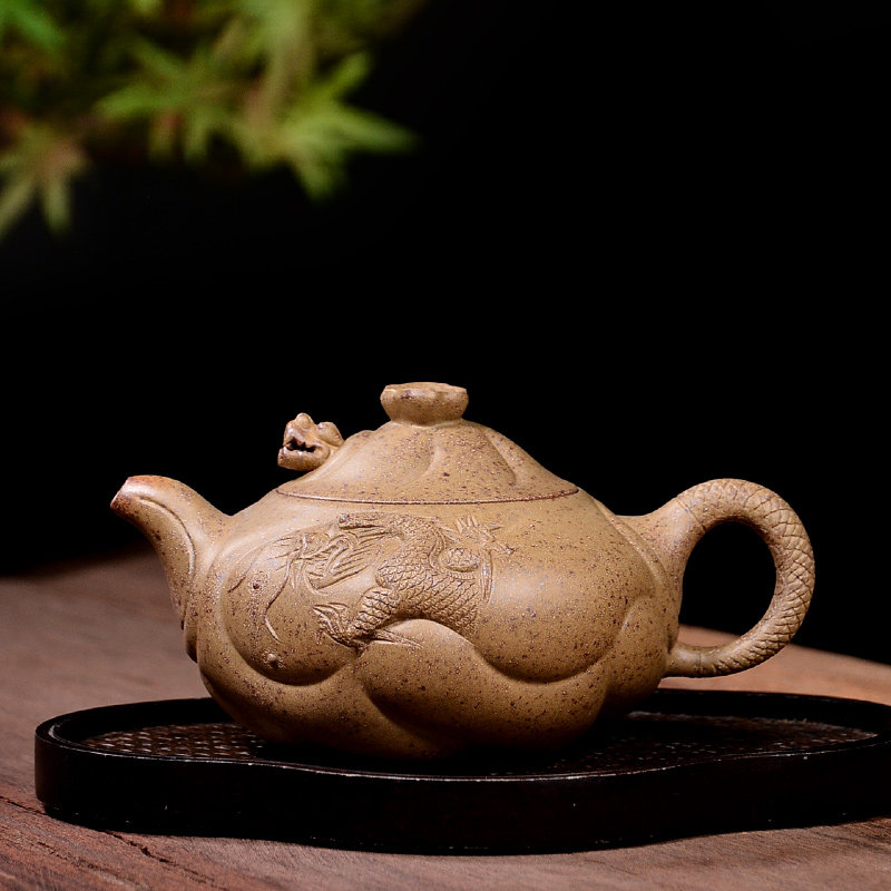 吉羊宜兴柴烧窑变紫砂壶纯全手工茶具花器茶壶原矿翡翠金砂鱼化龙
