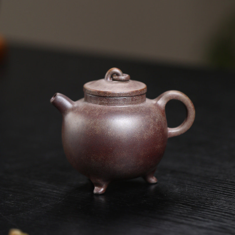 吉羊柴烧 宜兴紫砂壶茶具 原矿本山绿泥三足圈钮200ml庄杰