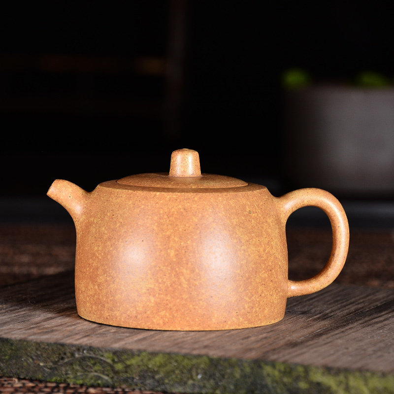 吉羊 龙窑柴烧窑变紫砂壶纯手工茶壶 宜兴原矿 黄金段泥 井栏壶