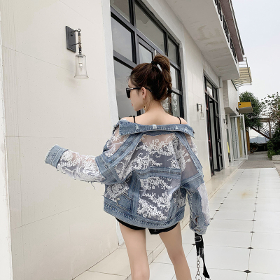 短款刺绣蕾丝花朵牛仔防晒外套女