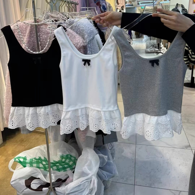 春夏季蕾丝下摆拼接无袖吊带背心