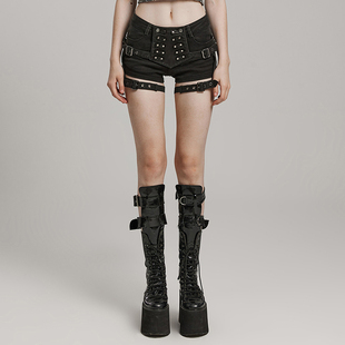 朋克黑色弹力短裤机能风紧身裤女夏季新款低腰辣妹热裤性感显瘦潮