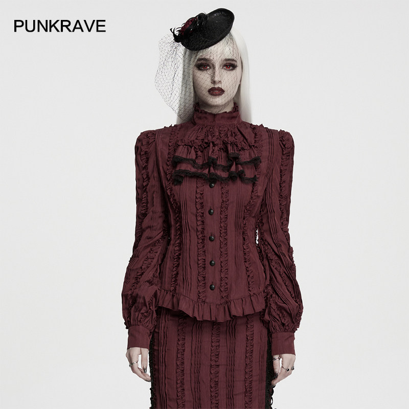 PUNKRAVE哥特蕾丝荷叶边衬衫女