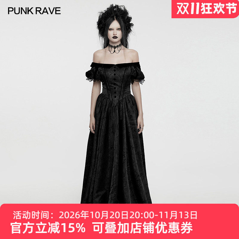 哥特时尚优雅一字肩连衣裙