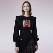 复古港风chic甜酷垫肩收腰卫衣女秋冬2025新款 设计感小众高腰上衣