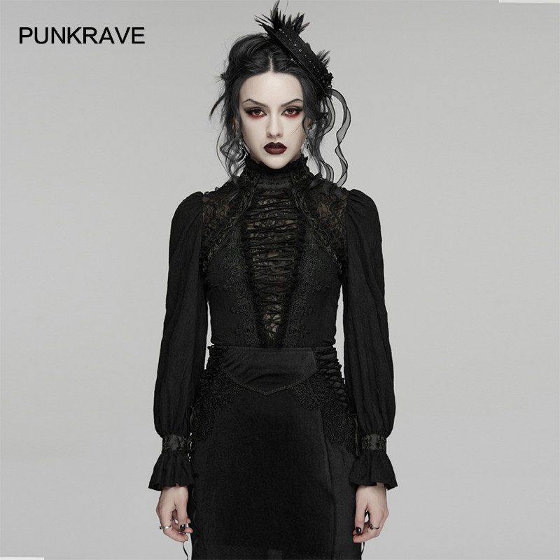 PUNKRAVE哥特蕾丝拼接长袖衬衫