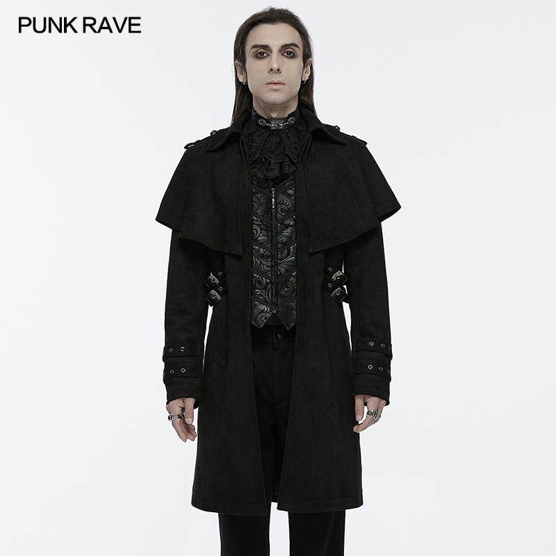 哥特暗黑双层领斗蓬式男长外套黑色休闲风衣宽松开叉设计感外搭潮