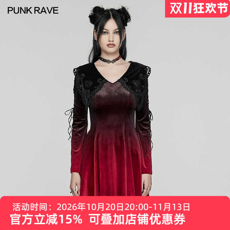 甜美哥特丝绒连衣裙女秋冬新款
