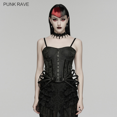 哥特风玫瑰提花鱼骨胸衣