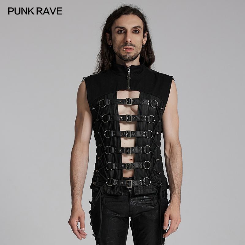 黑银色摇滚风男式背心PUNKRAVE