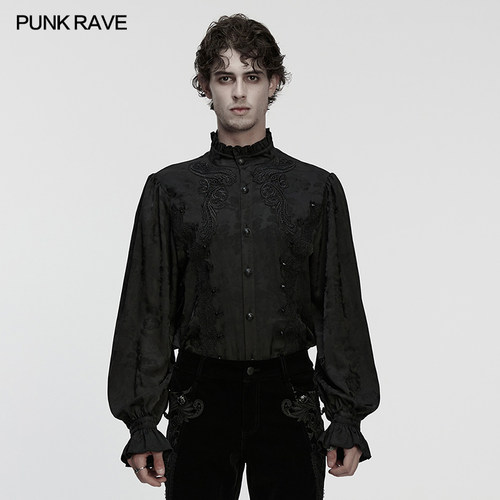 PUNKRAVE哥特风精致花纹长袖衬衫