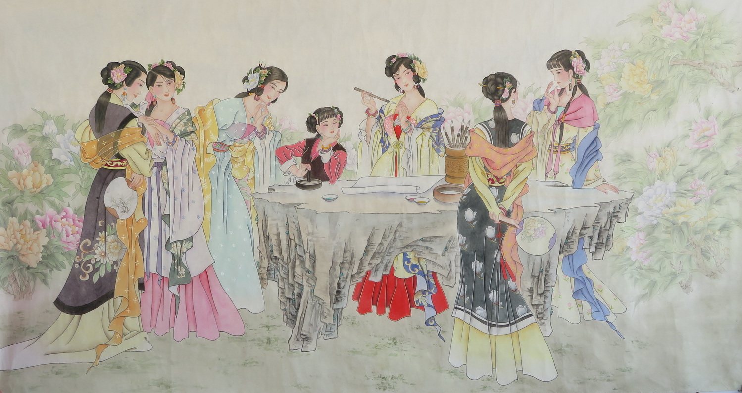 无款手绘精品工笔人物国画六尺红楼梦古代仕女图装饰画rl1060802