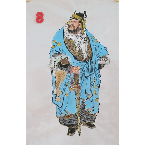 手绘精品写意三国四尺三开竖幅人物国画玄关家居装饰字画RF6508