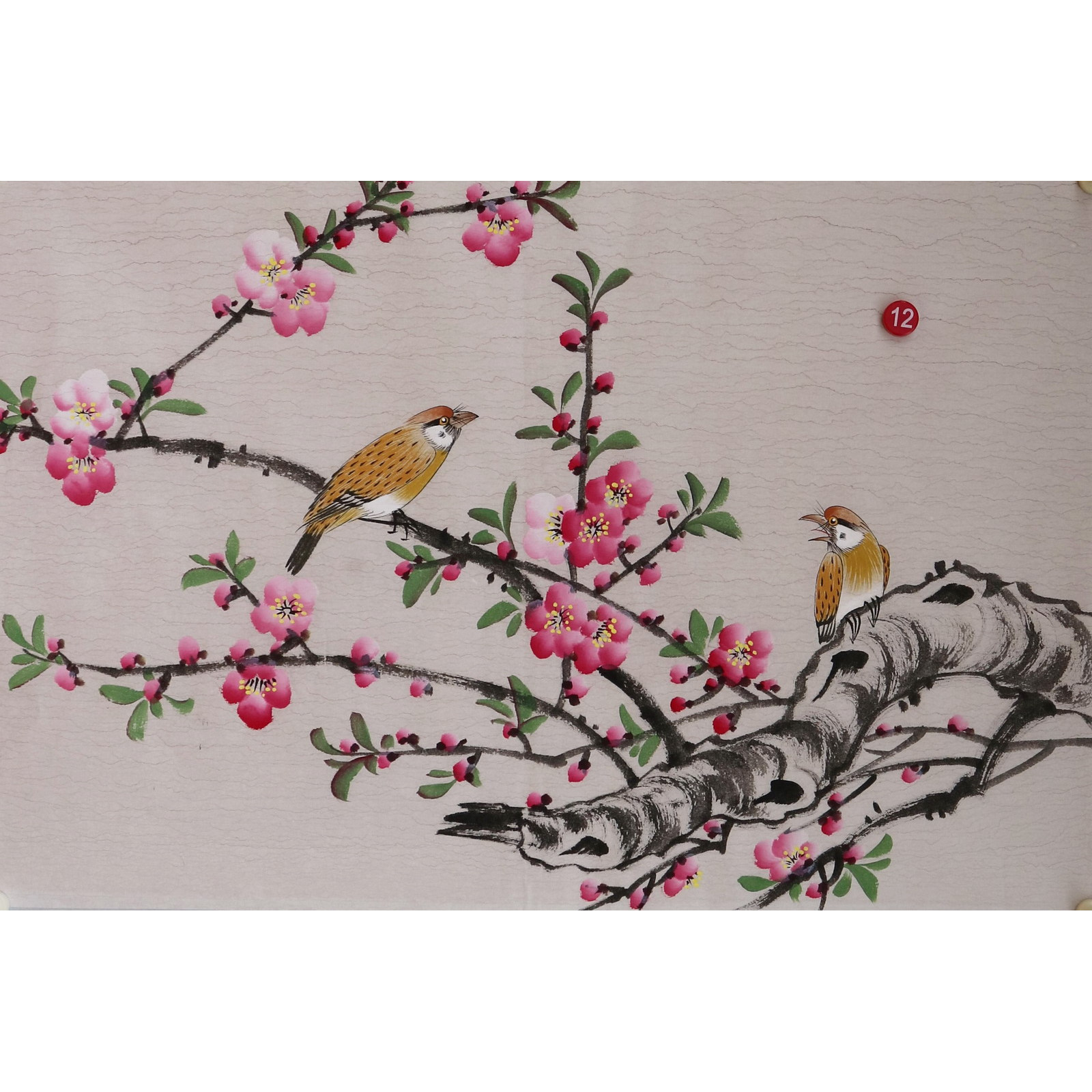 楼一阁书画无款四尺三开小写意桃花鸟国画装饰字画特价RC561912