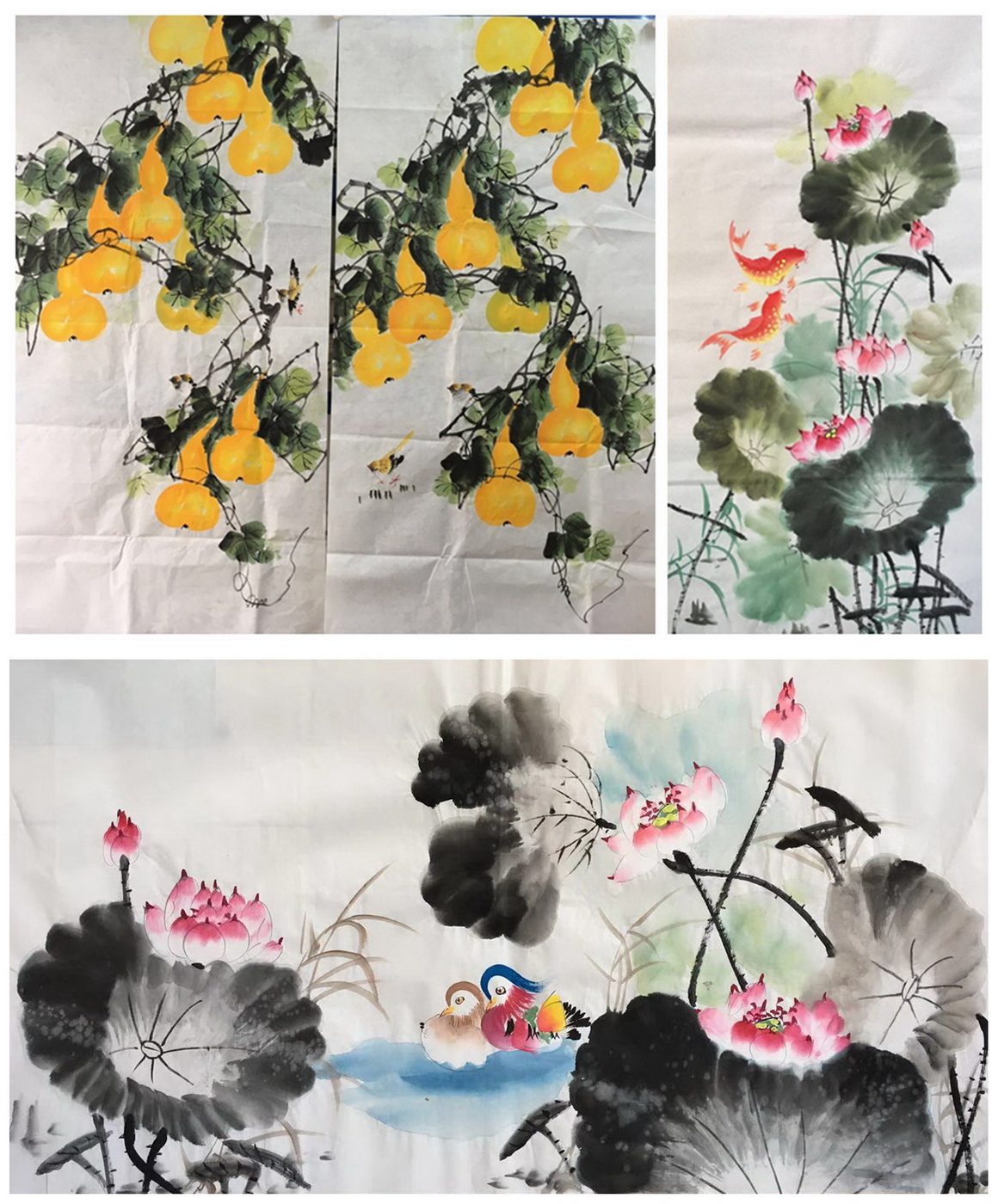 手绘国画花鸟荷花百年好合特价四尺中堂客厅玄关装饰无款字画r19