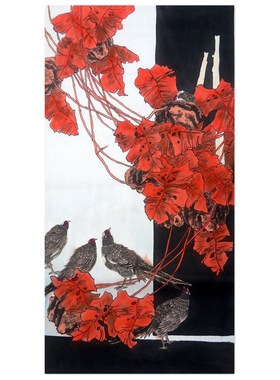 无款家居玄关背景墙装饰大写意四尺花鸟国画宣纸字画RA52804