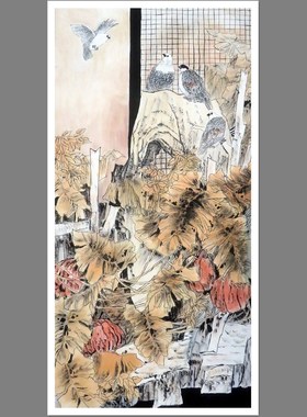无款家居玄关背景墙装饰大写意四尺花鸟国画宣纸字画RA52819