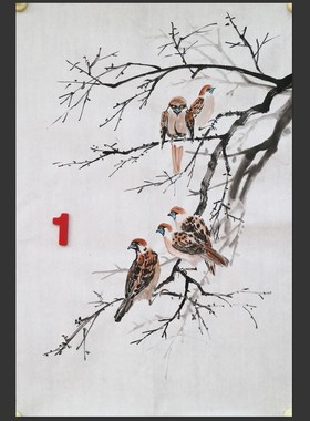 特价无款手绘写意竖幅四尺三开花鸟国画家居书房装饰字画RB510901