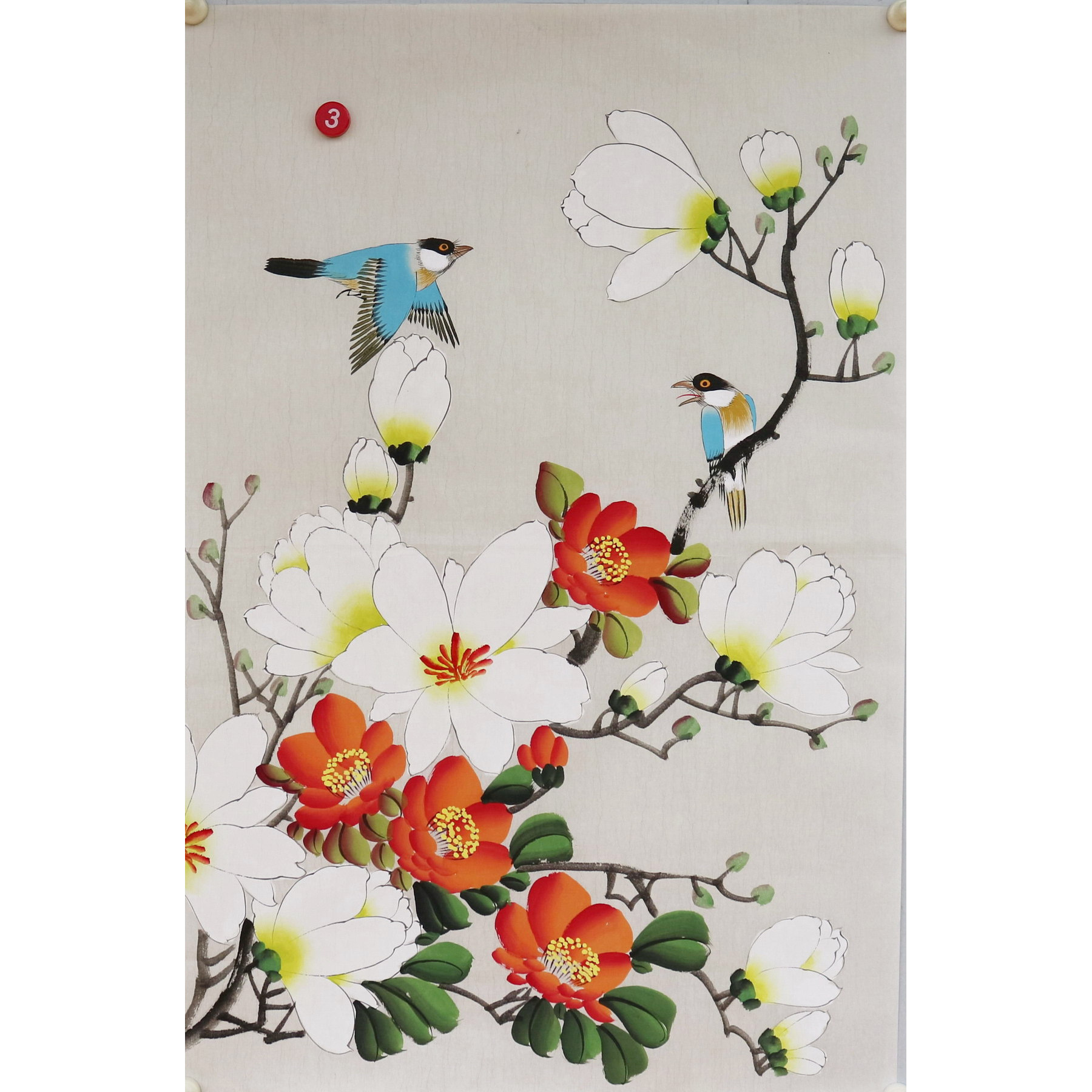 楼一阁书画无款四尺三开小写意玉兰花鸟国画装饰字画特价RC561903