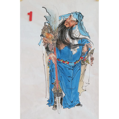 手绘精品写意三国四尺三开竖幅人物国画玄关家居装饰字画RF6501