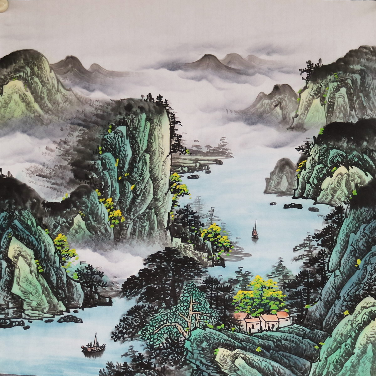 国画春景水墨写意无款家居玄关装饰字画四尺斗方山水字画RK542325