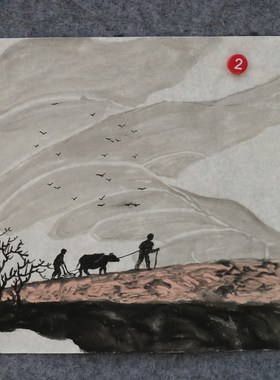 特价手绘水墨无款宣纸原稿国画四尺八开小品故乡情田园山水RC5602