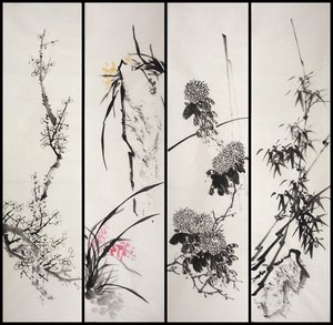 手绘玄关国画花鸟 四条屏梅兰竹菊套画 字画 客厅中堂装饰画 R9