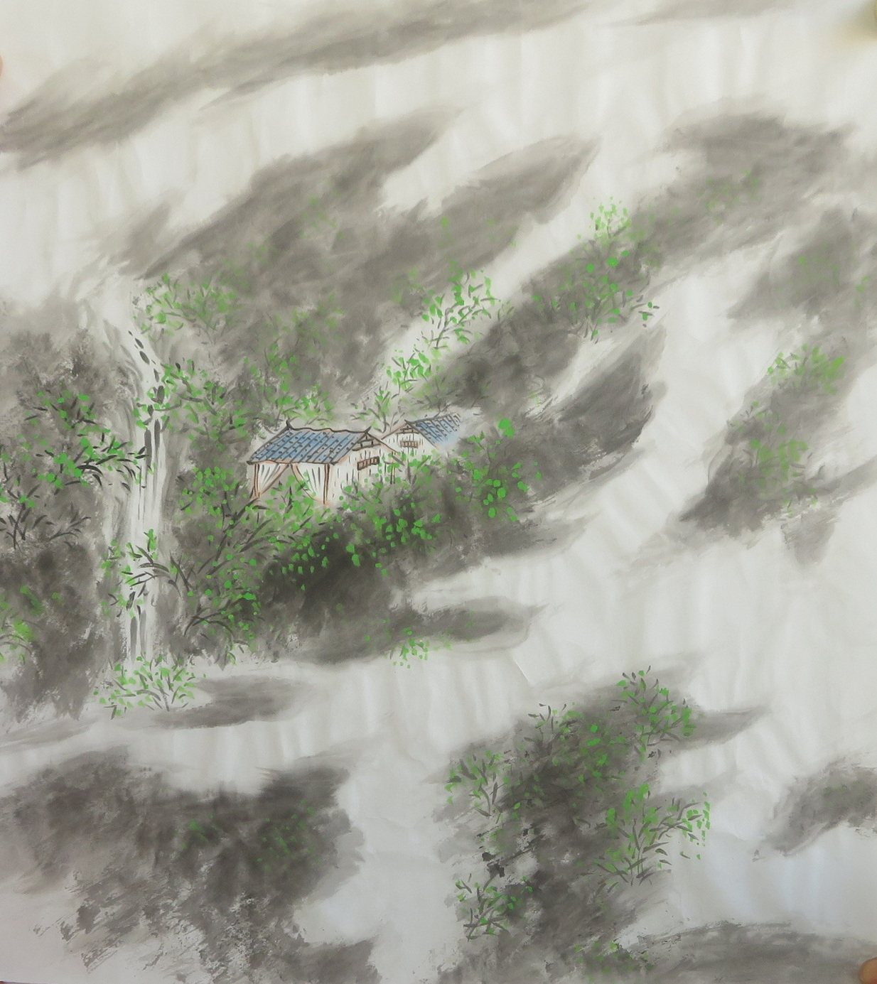 特价无款手绘水墨小品禅意山水44x48厘米宣纸画装饰画rt2040832