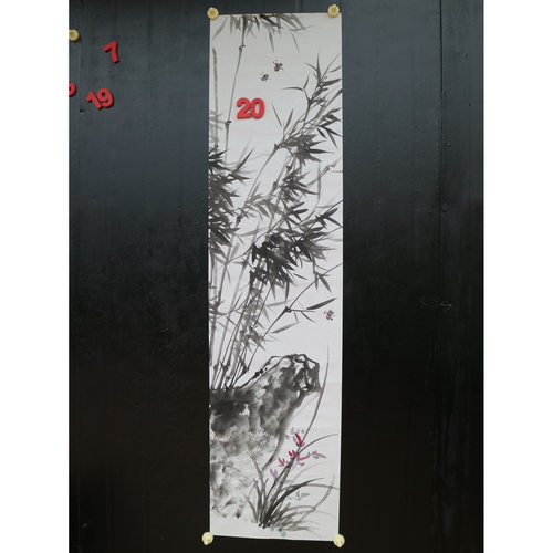 特价手绘玄关无款四尺对开兰竹花鸟国画双友图家居装饰RJ662320
