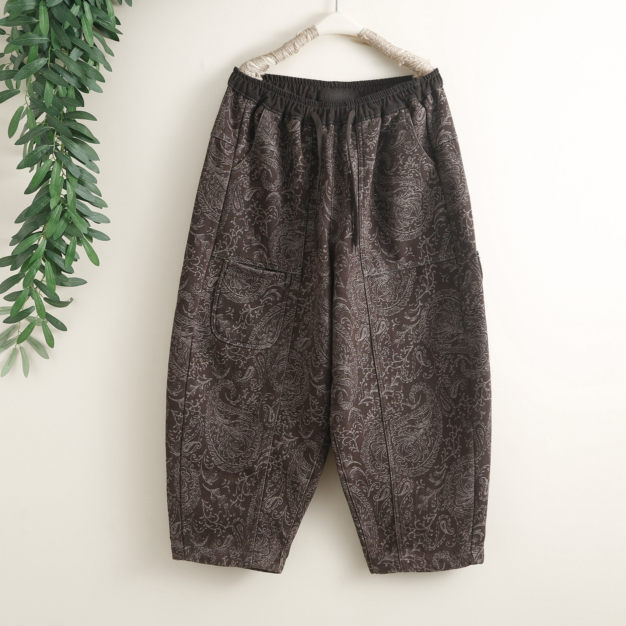 复古印花加绒加厚牛仔裤女士冬季大码宽松洋气保暖垮裤阔腿哈伦裤,女装/女士精品,牛仔裤,淘宝优惠券,粉丝福利购,淘宝优惠卷