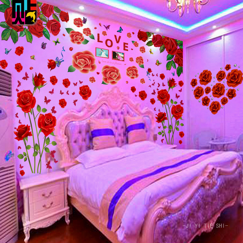 温馨卧室床头背景装饰墙贴花 浪漫红玫瑰花朵情调婚房布置自粘贴在类目 家居饰品, 贴饰, 墙贴中 - 来自Buy2taobao.com提供专业的淘宝代购服务