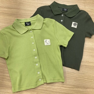 外贸尾货 ~Au St Square Patch Logo Black Cropped Polo T-Shirt