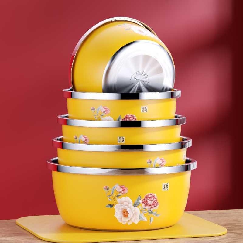 不锈钢盆家用碗公饭碗厨房洗菜盆印花和面 面打蛋盆加深调料缸烘