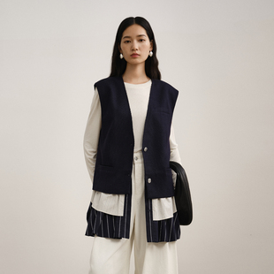 【典雅自持】极简风无袖马甲女26春新款纽扣开衫西装马甲外套