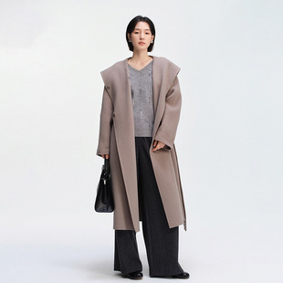 宽松显瘦气质通勤双面呢大衣 百搭连帽毛呢外套女韩版 2025冬季 时尚