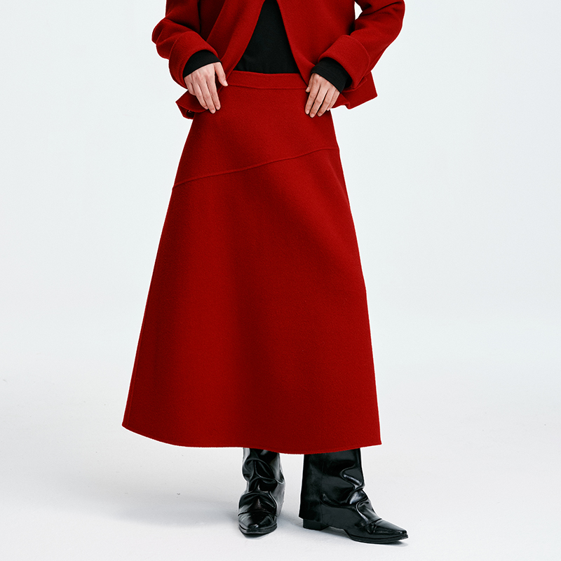 2025冬季新款纯羊毛半身裙A字中长裙休闲时尚百搭宽松舒适保暖女
