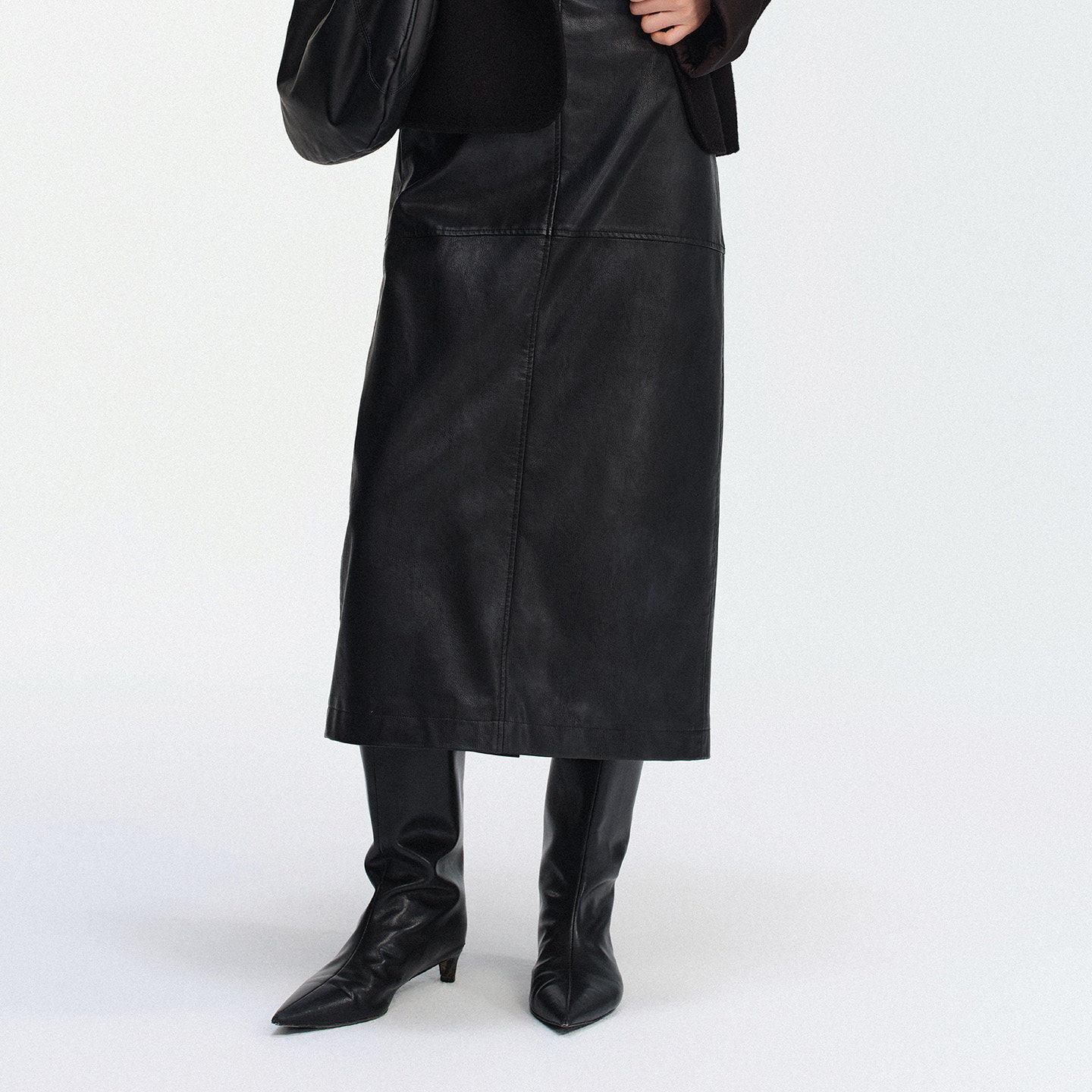 2025冬季新品半身裙皮质中长裙口袋百搭后开叉休闲时尚简约直筒女