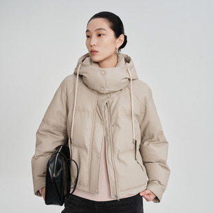2025冬季 羽绒服外套皮质连帽立领休闲宽松防风保暖舒适女士 新款