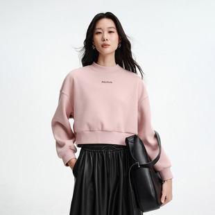 宽松简约套头长袖 2025冬季 百搭小立领刺绣卫衣女韩版 时尚 上衣 新品