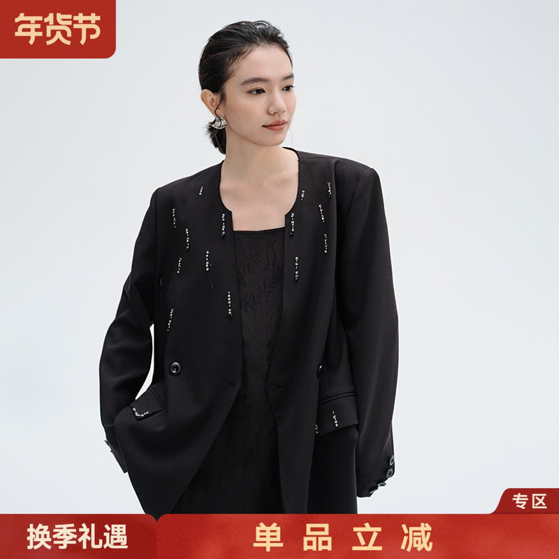 折客优品手工钉珠西装外套女26春修身V领西服简约宽松设计感夹克,女装/女士精品,西装,淘宝优惠券,粉丝福利购,淘宝优惠卷