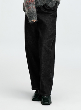 2025冬季新款竹节棉宽松简约水洗单宁牛仔裤时尚百搭舒适气质显瘦