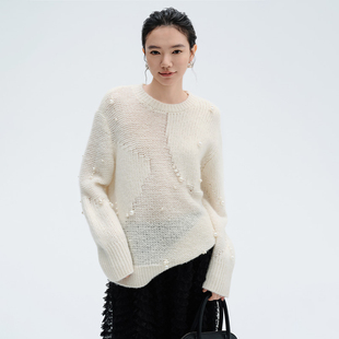 2026早春新款气质优雅圆领驼绒毛衣韩版时尚设计感长袖套头针织衫