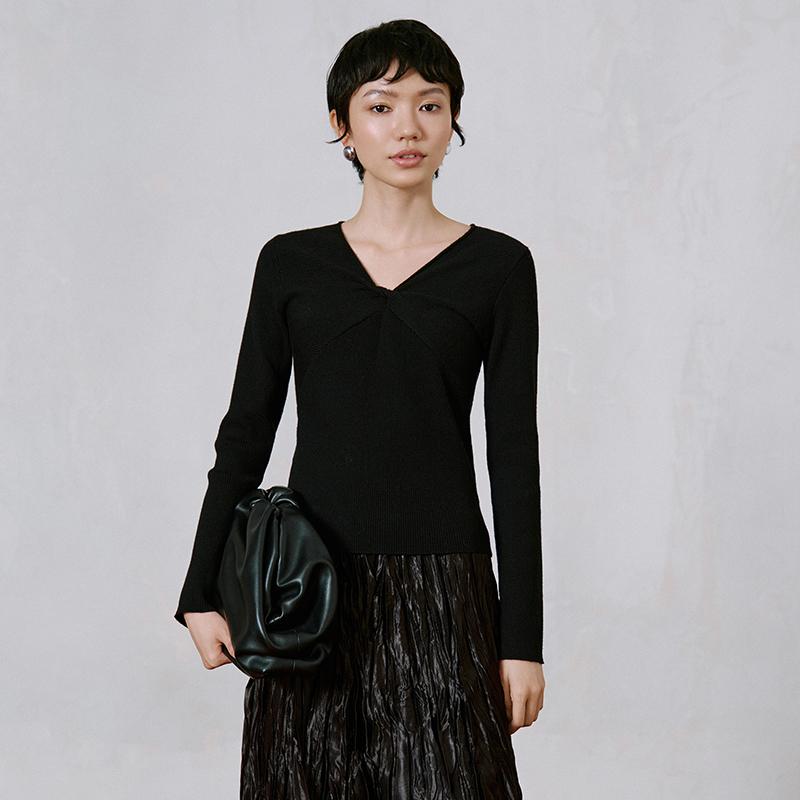 2025春季新品绵羊毛V新年款针织衫女时尚百搭简约气质修身打底衫 - 封面
