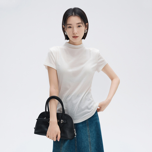 新款 T恤女26春季 短袖 内搭单穿半高领亲肤舒适短上衣 晴照春序