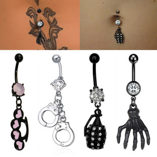 新款朋克欧美时尚指虎手铐肚脐环外贸肚脐钉人体穿刺脐饰piercing
