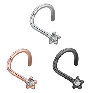 钛钢弯角爱心图形带钻鼻钉不过敏镶嵌五星弯形耳钉鼻钉Nose Ring